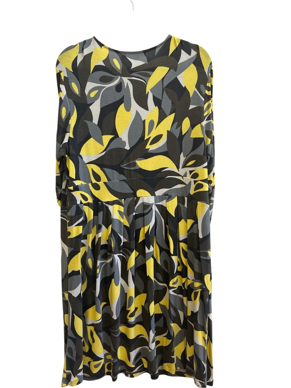 Boden Yellow Gray Abstract Floral Beaded Empire Waist Jersey Dress US 16R Brunch - Picture 3 of 7